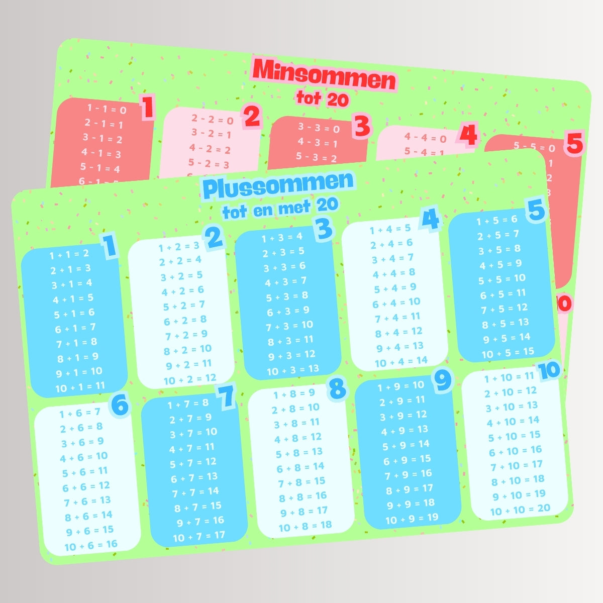 Rekenmeester onderlegger voor- en achterkant – plussommen en minsommen tot 20